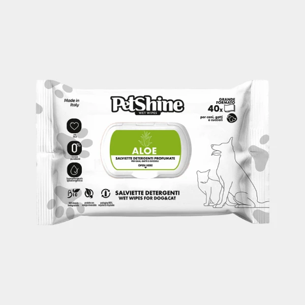 Paquete de toallitas húmedas con aloe vera para perros Petshine, formato de 40 unidades