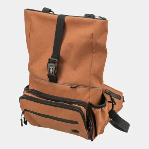 Mochila con Riñonera para perros con múltiples bolsillos, correa de liberación rápida y diseño ergonómico en color marrón.